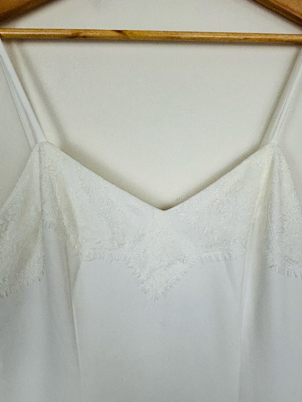 Fame and Partners white lace trim spaghetti strap slip cut gown front slit  8 - Picture 3 of 11